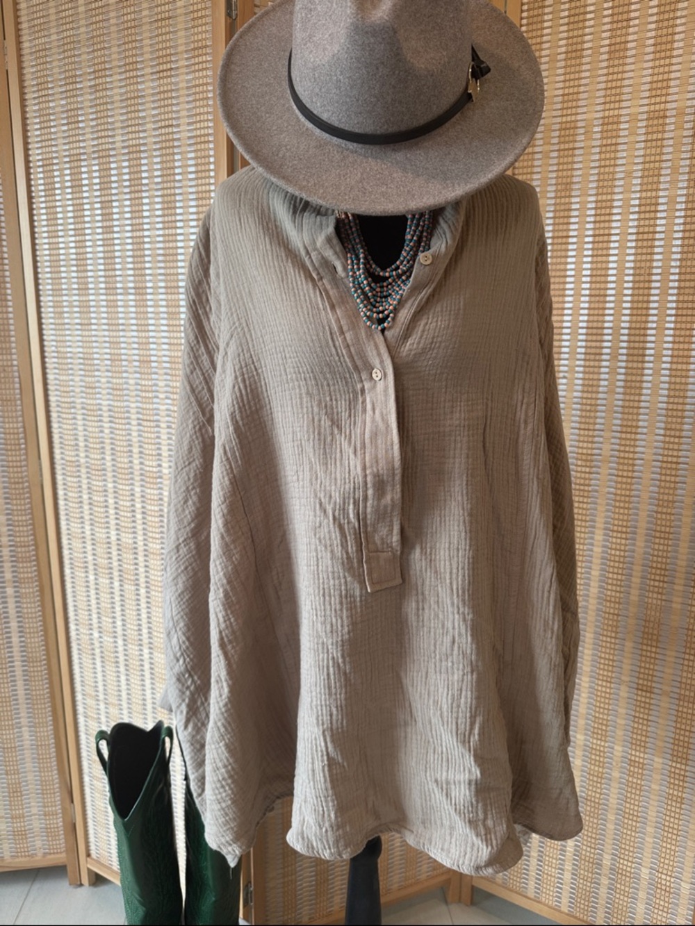 Relaxed Gauze Tunic Top in Light Taupe